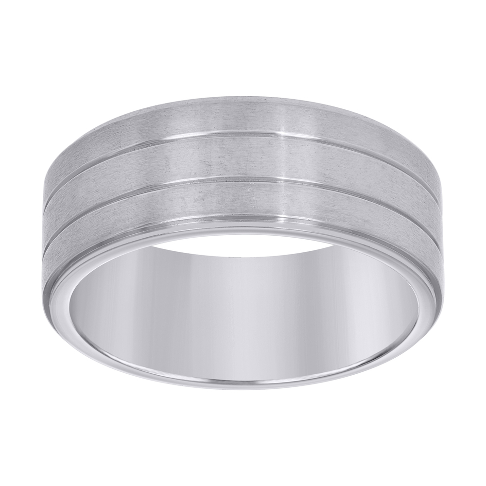 Stainless Steel Mens Double Grooved Brushed Size-7 Comfort-Fit Band Ring